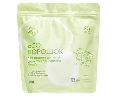 ЕКО порошок для прання дитячих білих та кольорових речей Choice Green max 1 кг 00062 фото